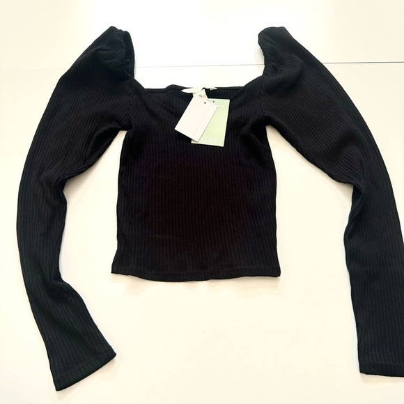 H&M NWT knitted puff sleeve long sleeve ribbed top size XS - Picture 1 of 4
